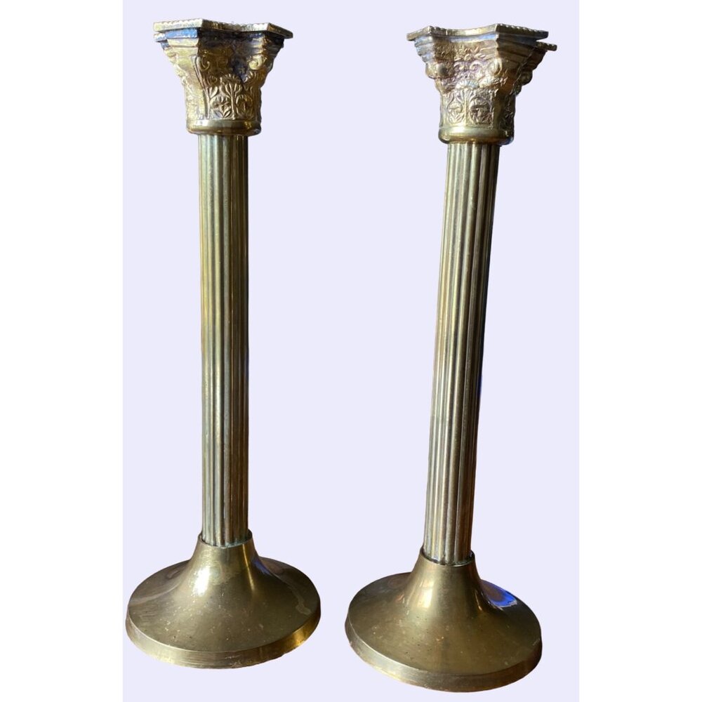 vintage brass ornate Roman candle stick candlestick column detail columnar